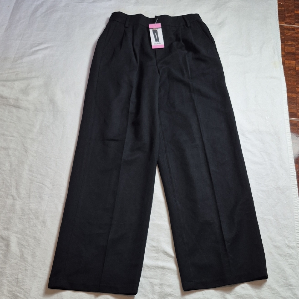 Steve Madden Black Wide-Leg Trousers with Buckle Detail